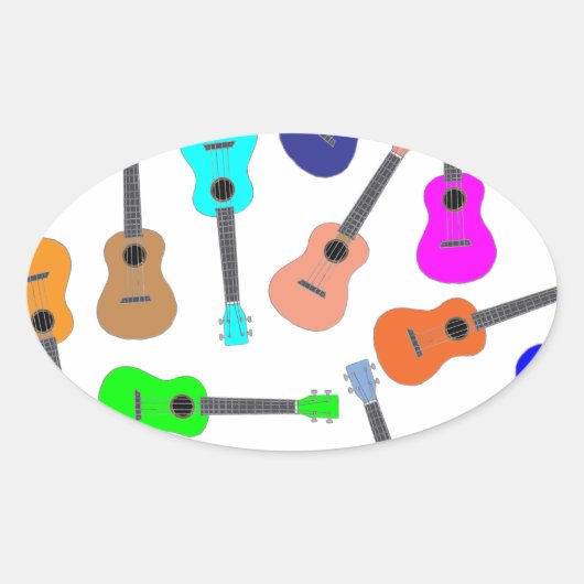 Rainbow Ukulele Ovaler Aufkleber (Vorderseite)