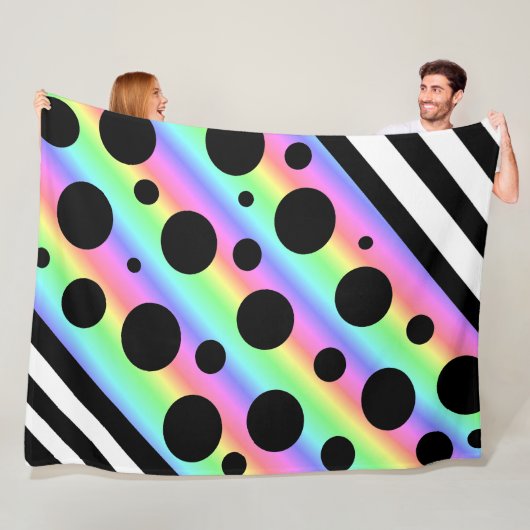 Rainbow und Black Polka Dots and Stripes Blanket Fleecedecke (Beispiel)