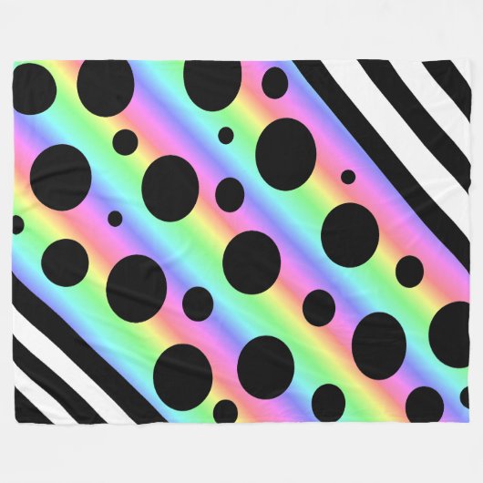 Rainbow und Black Polka Dots and Stripes Blanket Fleecedecke (Vorderseite (Horizontal))