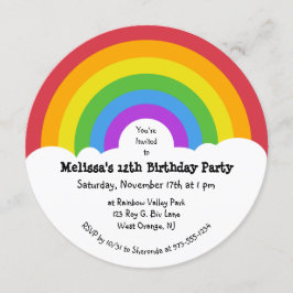 Rainbow und Clouds Round-Party Einladung