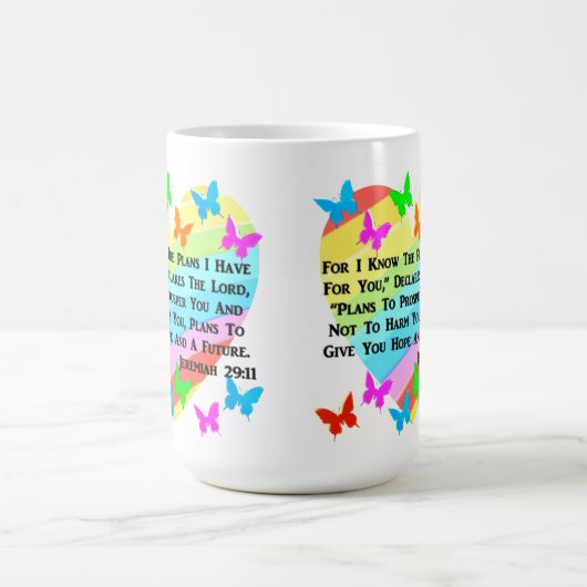 RAINBOW UND HERZEN JEREMIAH 29:11 KAFFEETASSE (Mittel)