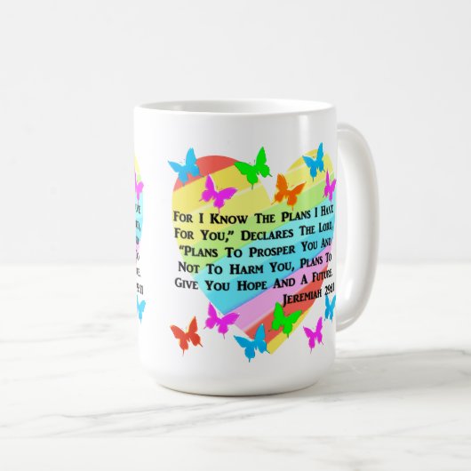 RAINBOW UND HERZEN JEREMIAH 29:11 KAFFEETASSE (VorderseiteRechts)