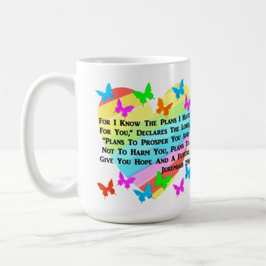 RAINBOW UND HERZEN JEREMIAH 29:11 KAFFEETASSE (Links)