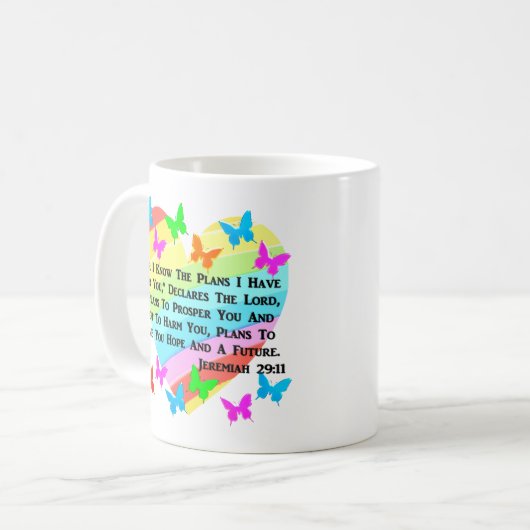 RAINBOW UND HERZEN JEREMIAH 29:11 KAFFEETASSE (Vorderseite Links)