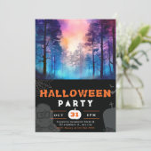 Rainbow und Moonlit Forest Black Halloween Einladung (Stehend Vorderseite)