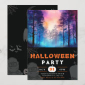 Rainbow und Moonlit Forest Black Halloween Einladung (Vorne/Hinten)