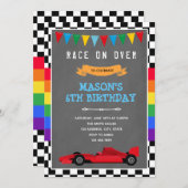 Rainbow und Rennwagen - Geburtstag Einladung (Vorne/Hinten)