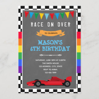 Rainbow und Rennwagen - Geburtstag Einladung