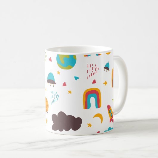 Rainbow- und Weltraumkindermuster Kaffeetasse (VorderseiteRechts)