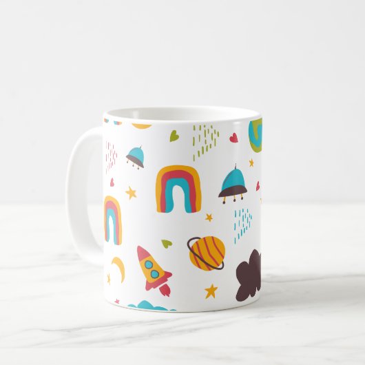 Rainbow- und Weltraumkindermuster Kaffeetasse (Vorderseite Links)