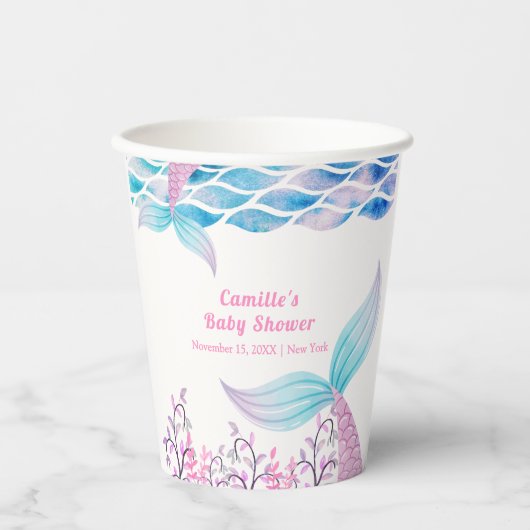 Rainbow Under Sea Mermaid Schwanz Babydusche Pappbecher (Vorderseite)