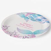 Rainbow Under Sea Mermaid Schwanz Babydusche Pappteller (Schrägansicht)