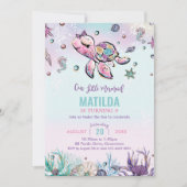 Rainbow Under Sea Turtle Coral Birthday Party Einladung (Vorderseite)