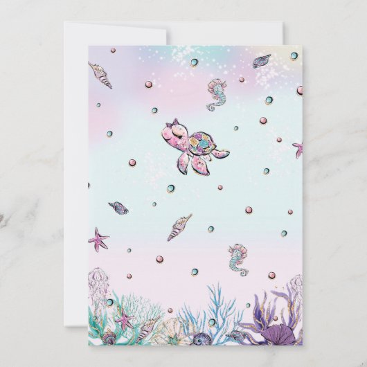 Rainbow Under Sea Turtle Coral Birthday Party Einladung (Rückseite)