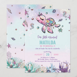 Rainbow Under Sea Turtle Coral Birthday Party Einladung