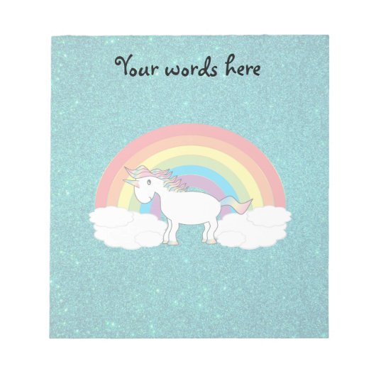 Rainbow unicorfarbener türkisfarbener Glitzer Notizblock (Vorderseite)