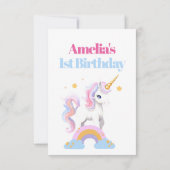 Rainbow Unicorn 1. Geburtstag Dankeskarte (Rückseite)