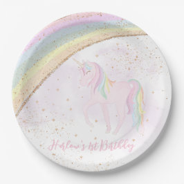 Rainbow Unicorn 1. Geburtstag Girls Pastel Pappteller