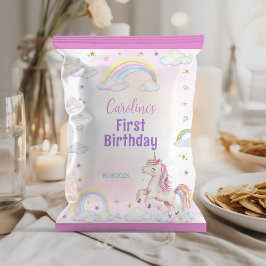 Rainbow Unicorn 1st Birthday Chip Bag Wrapper Flyer