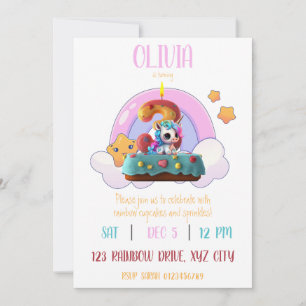 Rainbow Unicorn 3. Geburtstag Party Cupcake Einladung