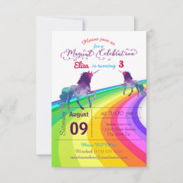 Rainbow Unicorn - 3x5 Einladung zum Geburtstag