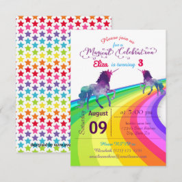 Rainbow Unicorn - 3x5 Einladung zum Geburtstag