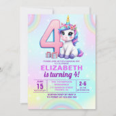 Rainbow Unicorn 4th Birthday for Girls” Einladung (Vorderseite)