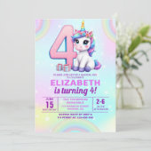 Rainbow Unicorn 4th Birthday for Girls” Einladung (Stehend Vorderseite)