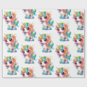 Rainbow Unicorn Anime Cartoon Geschenkpapier (Flach)