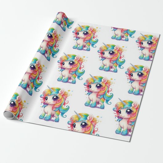 Rainbow Unicorn Anime Cartoon Geschenkpapier (Ungerollt)