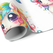 Rainbow Unicorn Anime Cartoon Geschenkpapier (Rolleneckpunkt)