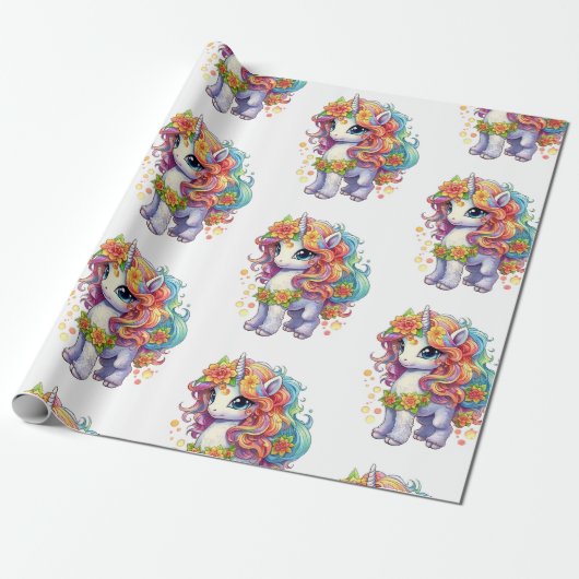 Rainbow Unicorn Anime Cartoon Geschenkpapier (Ungerollt)