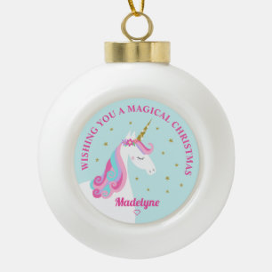 Rainbow Unicorn Aqua Personalisiert Weihnachten Keramik Kugel-Ornament