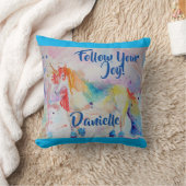 Rainbow Unicorn Aquarellfarben Kinder Name Cushion Kissen (Decke)