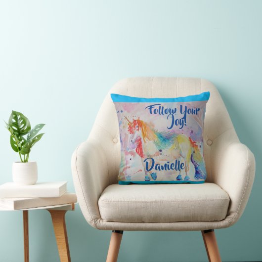 Rainbow Unicorn Aquarellfarben Kinder Name Cushion Kissen (Stuhl )