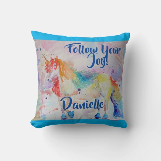 Rainbow Unicorn Aquarellfarben Kinder Name Cushion Kissen (Vorderseite)