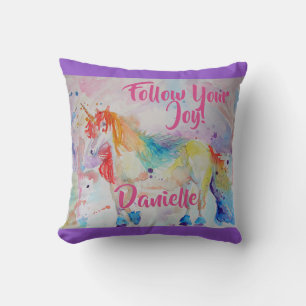 Rainbow Unicorn Aquarellfarben Kinder Name Cushion Kissen