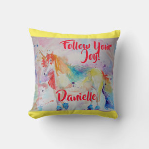 Rainbow Unicorn Aquarellfarben Kinder Name Cushion Kissen