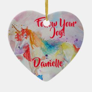 Rainbow Unicorn Aquarellfarben Kinder Name Decorat Keramik Ornament
