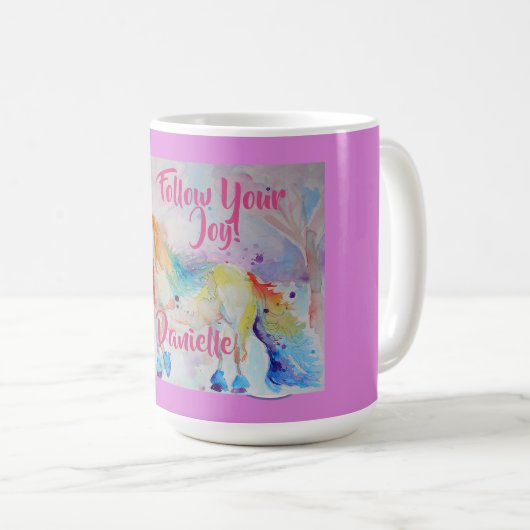 Rainbow Unicorn Aquarellfarben Kinder Name Tasse (VorderseiteRechts)
