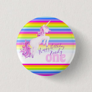 Rainbow Unicorn Aquarellkunst Alter 1 Knopf Button