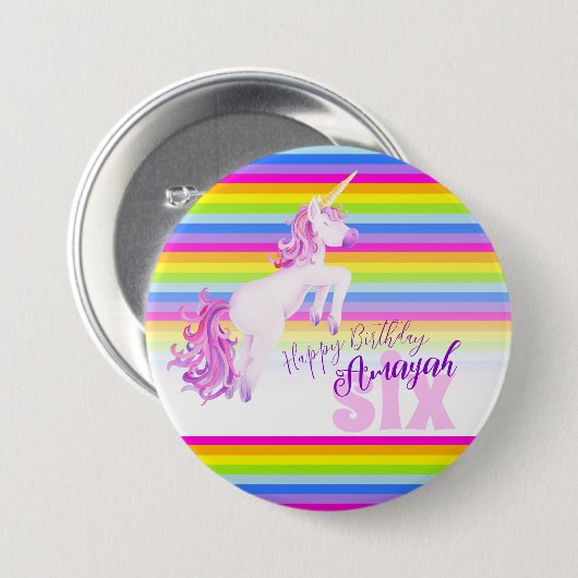 Rainbow Unicorn Aquarellkunst Alter 6 Knopf Button (Vorne & Hinten)