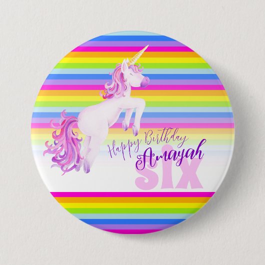 Rainbow Unicorn Aquarellkunst Alter 6 Knopf Button (Vorderseite)