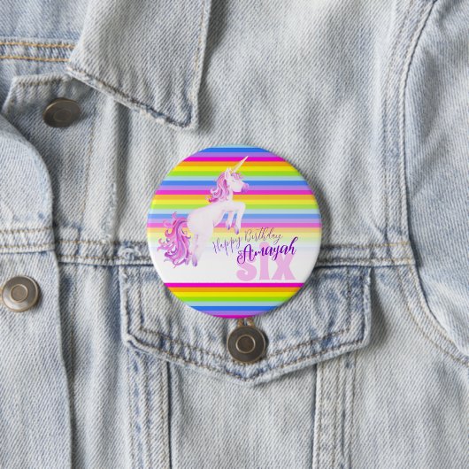 Rainbow Unicorn Aquarellkunst Alter 6 Knopf Button (Beispiel)