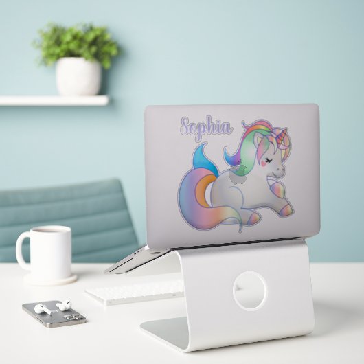 Rainbow Unicorn Aufkleber (Laptop auf Schreibtisch)