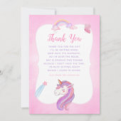 Rainbow Unicorn Baby Girl Dusche Vielen Dank Dankeskarte (Vorderseite)