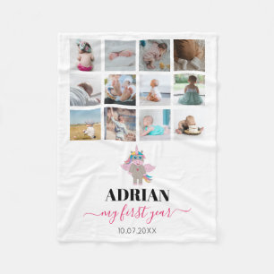 Rainbow Unicorn Baby Girl First Year Foto Collage Fleecedecke