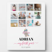 Rainbow Unicorn Baby Girl First Year Foto Collage Fotoplatte (Vorderseite)