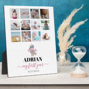 Rainbow Unicorn Baby Girl First Year Foto Collage Fotoplatte