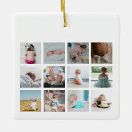 Rainbow Unicorn Baby Girl First Year Foto Collage Keramikornament